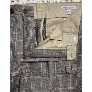 Men’s Tailored Dress Pants Slim Fit Windowpane Size W36 34L Italian Flannel Wool